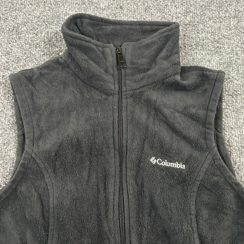 Columbia Fleece Vest Womens Size S Black Benton Springs Slim Fit Mock Neck Zip